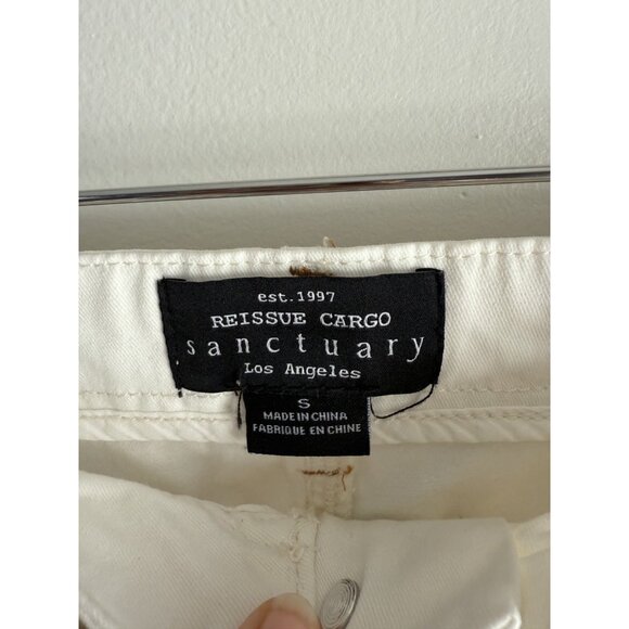 Sanctuary Reissue Cargo Straight Leg Twill Jeans Ivory Baggy Relaxed Fit Boho S - Picture 5 of 9